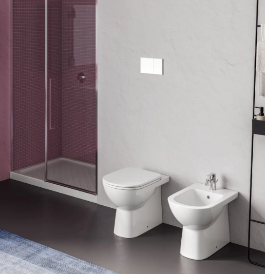 COPPIA DI SANITARI FILOMURO RIMLESS SERIE GEMMA 2 DI CERAMICA DOLOMITE WC+BIDET+CW TERMOINDURENTE