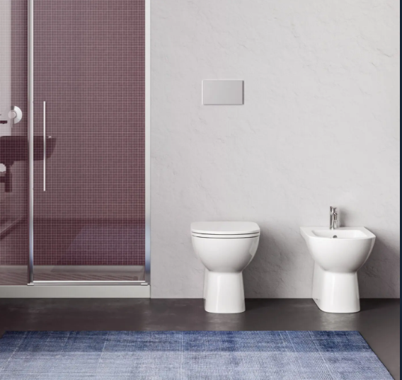 COPPIA DI SANITARI FILOMURO RIMLESS SERIE GEMMA 2 DI CERAMICA DOLOMITE WC+BIDET+CW TERMOINDURENTE