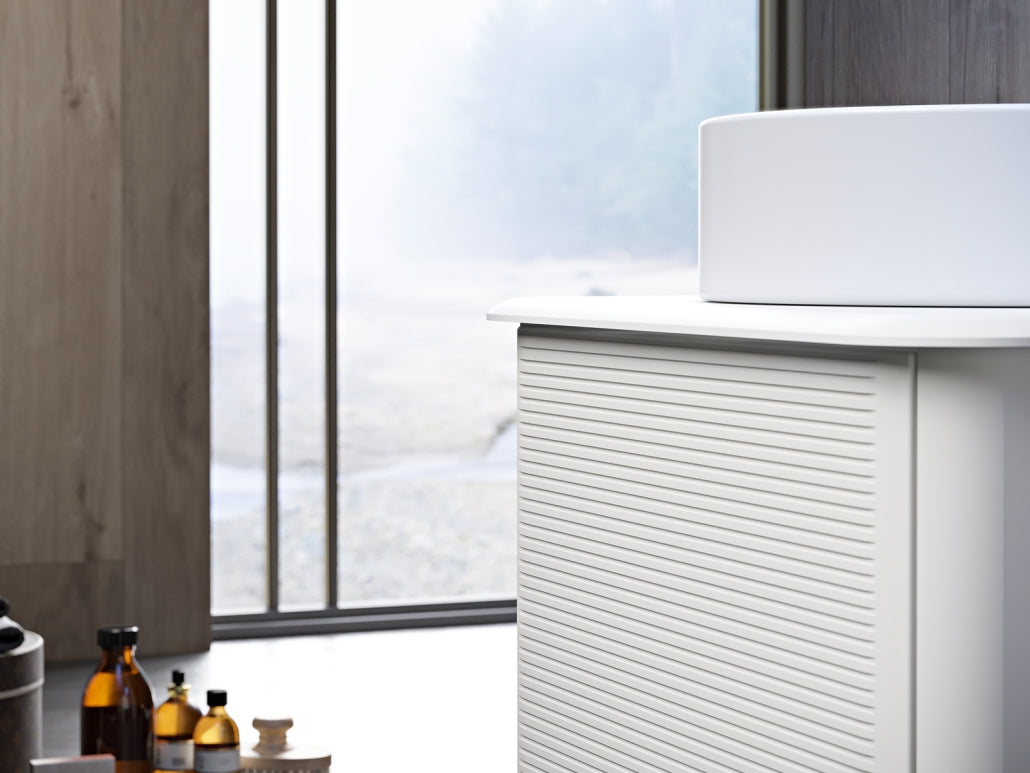 MOBILE DA BAGNO SERIE IDRA DI BADEN HAUS CM.64 BASE 1 CASSETTONE COLORE BIANCO OPACO CON TOP DI CHIUSURA IN LEGNO E LAVABO DA APPOGGIO IN CERAMICA D.40 MADE IN ITALY SPECCHIERA ART.02127 ESCLUSA
