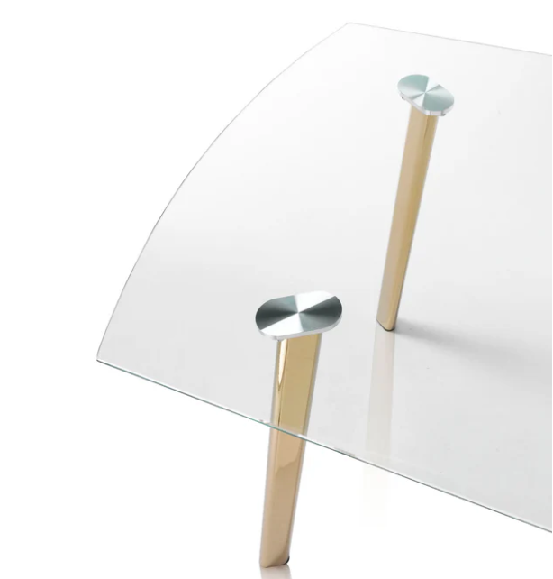 TAVOLO MILOS L.140 P.80 H.75 CON GAMBE IN METALLO VERNICIATE ORO CON TOP IN VETRO TRASPARENTE SP.8 MM