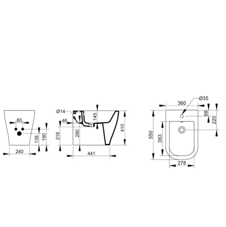 BIDET FILOMURO SERIE MIRTO DI CERAMICA DOLOMITE PROF.55