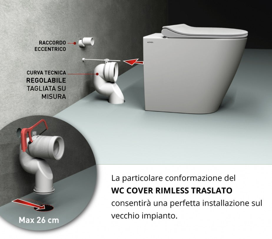 COPPIA SANITARI FILOMURO RIMLESS TRASLATI H.43 SERIE COVER DI CERAMICA ALTHEA FILOMURO PROF.56 COMPLETO DI COPRIWATER TERMOINDURENTE SOFTCLOSE