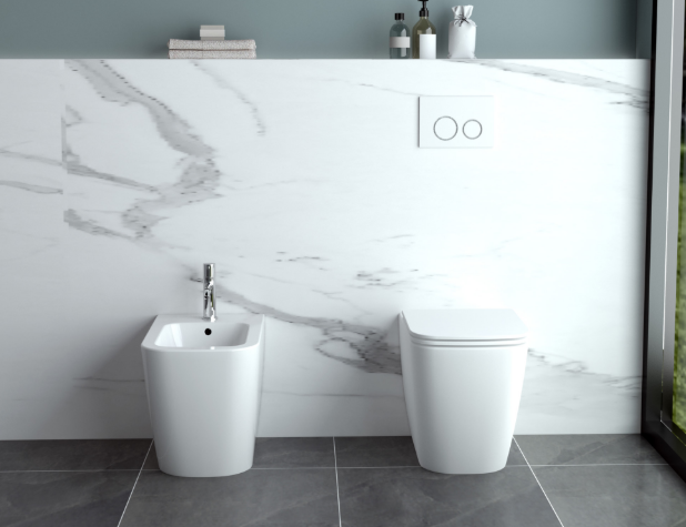 SET SANITARI SERIE NEW LEGEND Prof.54 FILOMURO RIMLESS BIANCO LUCIDO COMPLETO DI COPRIWATER SOFTCLOSE