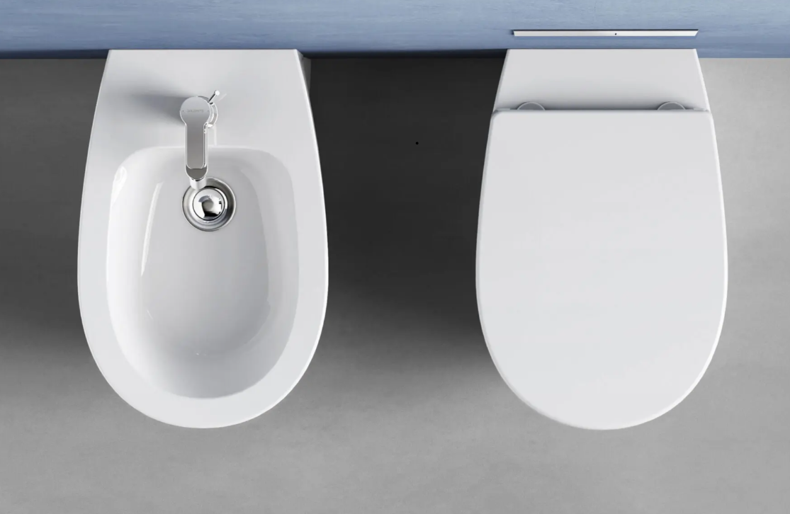 SET SANITARI DEMY DI CERAMICA DOLOMITE A TERRA BIANCO LUCIDO COMPLETO DI COPRIWATER SOFTCLOSE TERMOINDURENTE