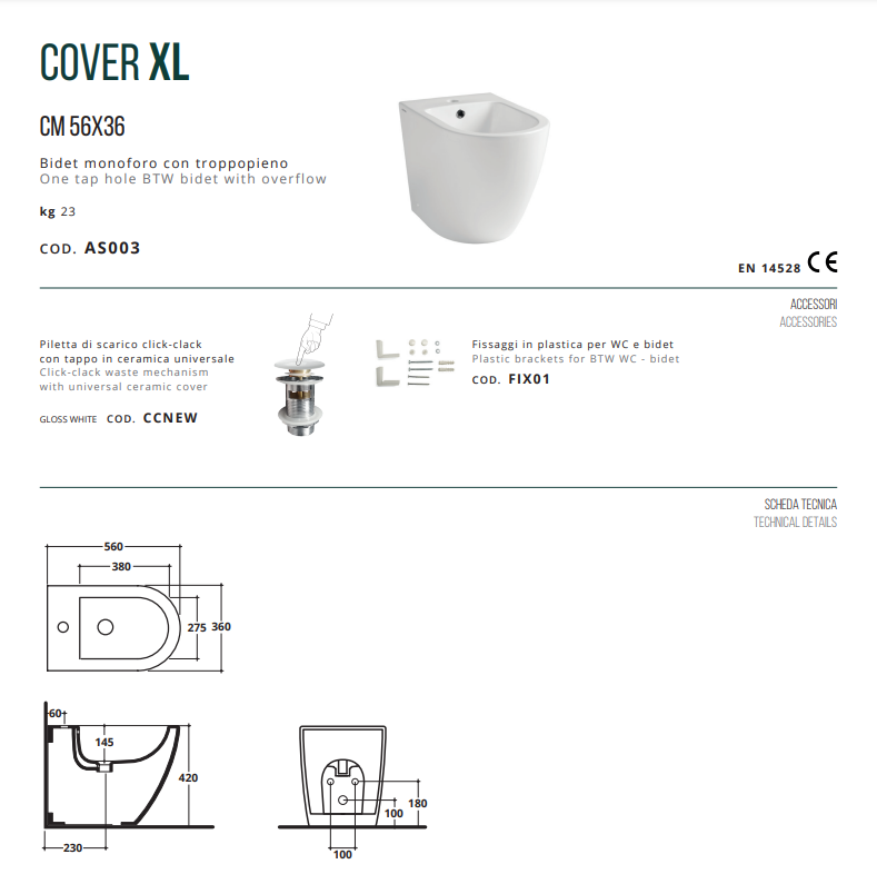 COPPIA SANITARI FILOMURO RIMLESS TRASLATI H.43 SERIE COVER DI CERAMICA ALTHEA FILOMURO PROF.56 COMPLETO DI COPRIWATER TERMOINDURENTE SOFTCLOSE