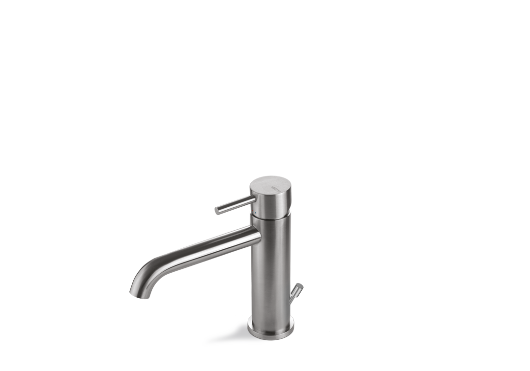 Miscelatore lavabo acciaio spazzolato collezione Tiber Steel con scarico