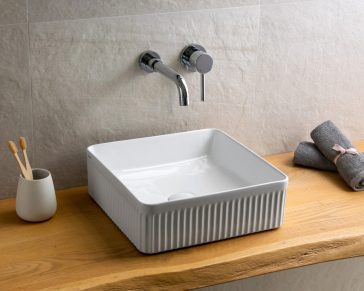 LAVABO DA APPOGGIO IN CERAMICA BIANCO CANNETTATO 365x365x120 mm