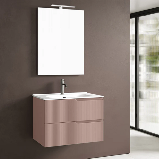 MOBILE BAGNO ROSA CIPRIA OPACO CM.60 CANNETTATO CON TOP CERAMICA COMPLETO DI SPECCHIO E LAMPADA A LED PRODOTTO ITALIANO