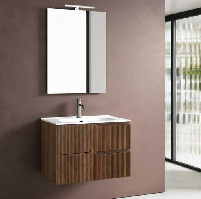 MOBILE BAGNO COLORE RIO OPACO CM.80 CANNETTATO CON TOP CERAMICA COMPLETO DI SPECCHIO E LAMPADA A LED PRODOTTO ITALIANO