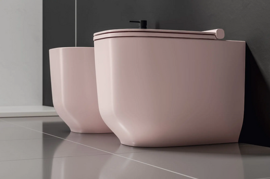 COPPIA DI SANITARI FILOMURO RIMLESS ROSA ANTICO SERIE ALBA DI CERAMICA DOLOMITE PROF.56 COMPLETO DI COPRIWATER SOFTCLOSE DISPONIBILE IN 15 GG