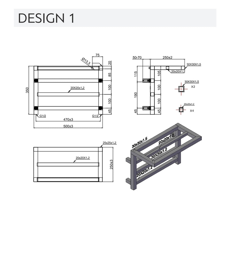 RADIATORE BAGNO SERIE DESIGN 1 COLORE CROMO L.35 x P.25 x H.50