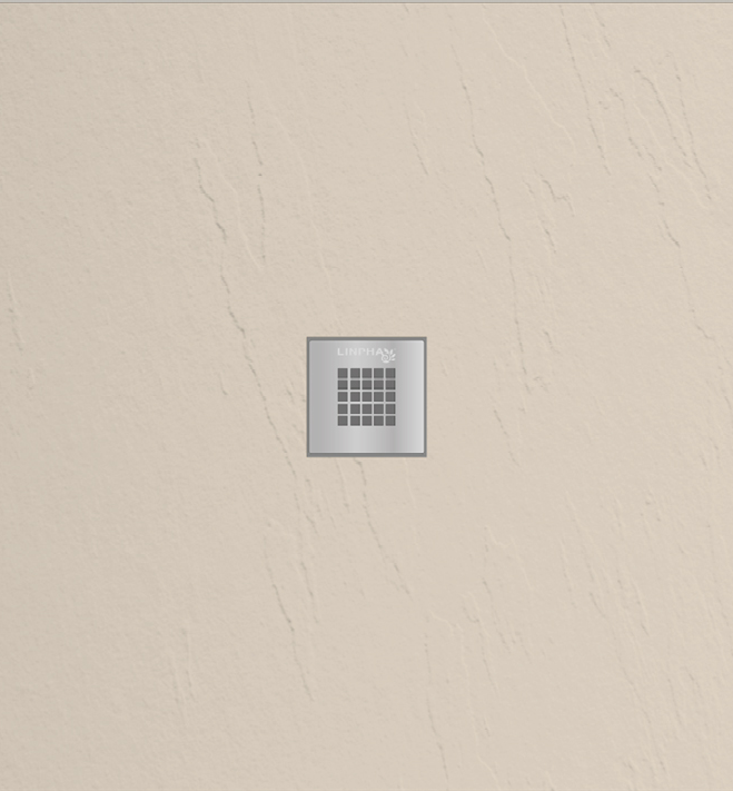 PIATTO DOCCIA 90x90 H.2.5 CM MEMORY REVERSIBILE IN MINERALMARMO COLORE SABBIA EFFETTO PIETRA COMPLETO DI GRIGLIA E PILETTA RIBASSATA- PIATTO TAGLIABILE
