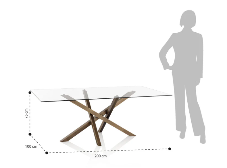 TAVOLO HARBIN L.200xP.100xH.75 TOP IN VETRO TEMPERATO SP.12 MM GAMBE IN METALLO ORO MADE IN ITALY