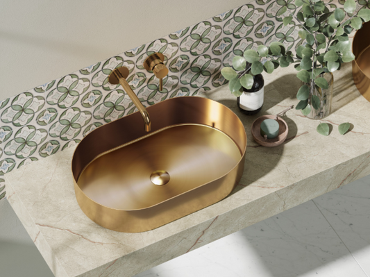 LAVABO DA APPOGGIO JUPITER IN ACCIAIO INOSSIDABILE COLORE GOLD ROSE 550x350x115 mm