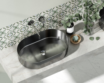 LAVABO DA APPOGGIO JUPITIER IN ACCIAIO INOSSIDABILE COLORE CANNA DI FUCILE  550x350x115 mm