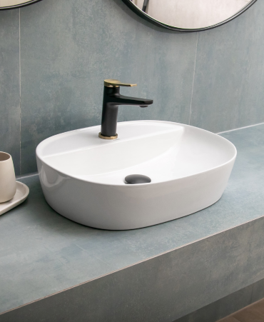 LAVABO DA APPOGGIO IN CERAMICA BIANCO 505x385x120 mm CON FORO MISCELATORE