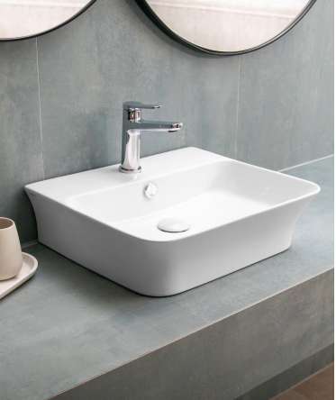 LAVABO DA APPOGGIO IN CERAMICA BIANCO 485x410x125 mm CON FORO MISCELATORE