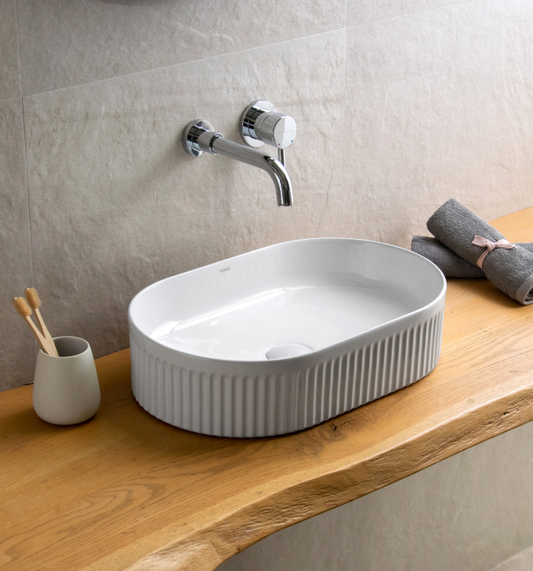 LAVABO DA APPOGGIO IN CERAMICA BIANCO CANNETTATO 500x320x122 mm