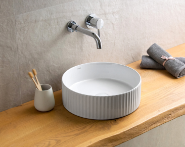 LAVABO DA APPOGGIO IN CERAMICA BIANCO CANNETTATO 360x360x115 mm