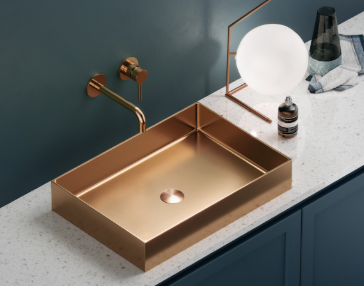 LAVABO DA APPOGGIO SATURN IN ACCIAIO INOSSIDABILE COLORE GOLD ROSE 550x380x100 mm