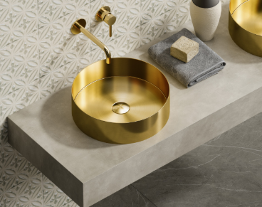 LAVABO DA APPOGGIO VENUS IN ACCIAIO INOSSIDABILE COLORE ORO 380x380x110 mm