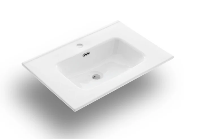 MOBILE BAGNO BIANCO OPACO CM.60 CANNETTATO CON TOP CERAMICA COMPLETO DI SPECCHIO E LAMPADA A LED PRODOTTO ITALIANO