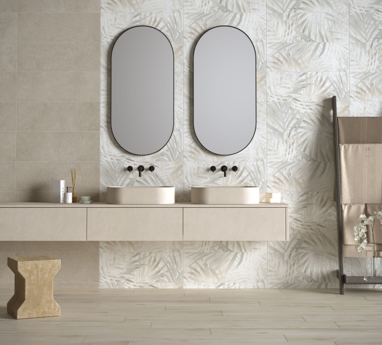 RIVESTIMENTO BAGNO 25x75 COLLEZIONE MATERIA DECORO TROPICAL WHITE DI HERBERIA CERAMICHE