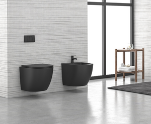 SET DI  SANITARI SOSPESI SERIE MILOS FILOMURO RIMLESS  COLORE NERO OPACO CON SEDILE SOFT CLOSE