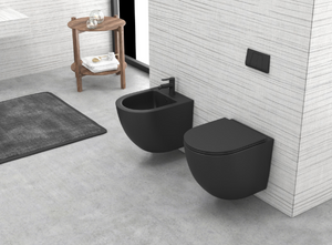 SET DI  SANITARI SOSPESI SERIE MILOS FILOMURO RIMLESS  COLORE NERO OPACO CON SEDILE SOFT CLOSE