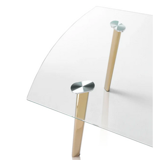 TAVOLO MILOS L.140 P.80 H.75 CON GAMBE IN METALLO VERNICIATE ORO CON TOP IN VETRO TRASPARENTE SP.8 MM