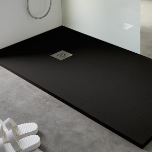 PIATTO DOCCIA 70x90 H.2.5. CM IN MINERALMARMO NERO (ANTRACITE) RIDUCIBILE SU 4 LATI COMPLETO DI GRIGLIA E PILETTA DOCCIA RIBASSATA PRODOTTO ITALIANO