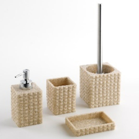 SET BAGNO 4 PEZZI NAAMA SABBIA (PORTASAPONE-PORTA SCOPINO- DISPENSER SAPONE LIQUIDO-BICCHIERE