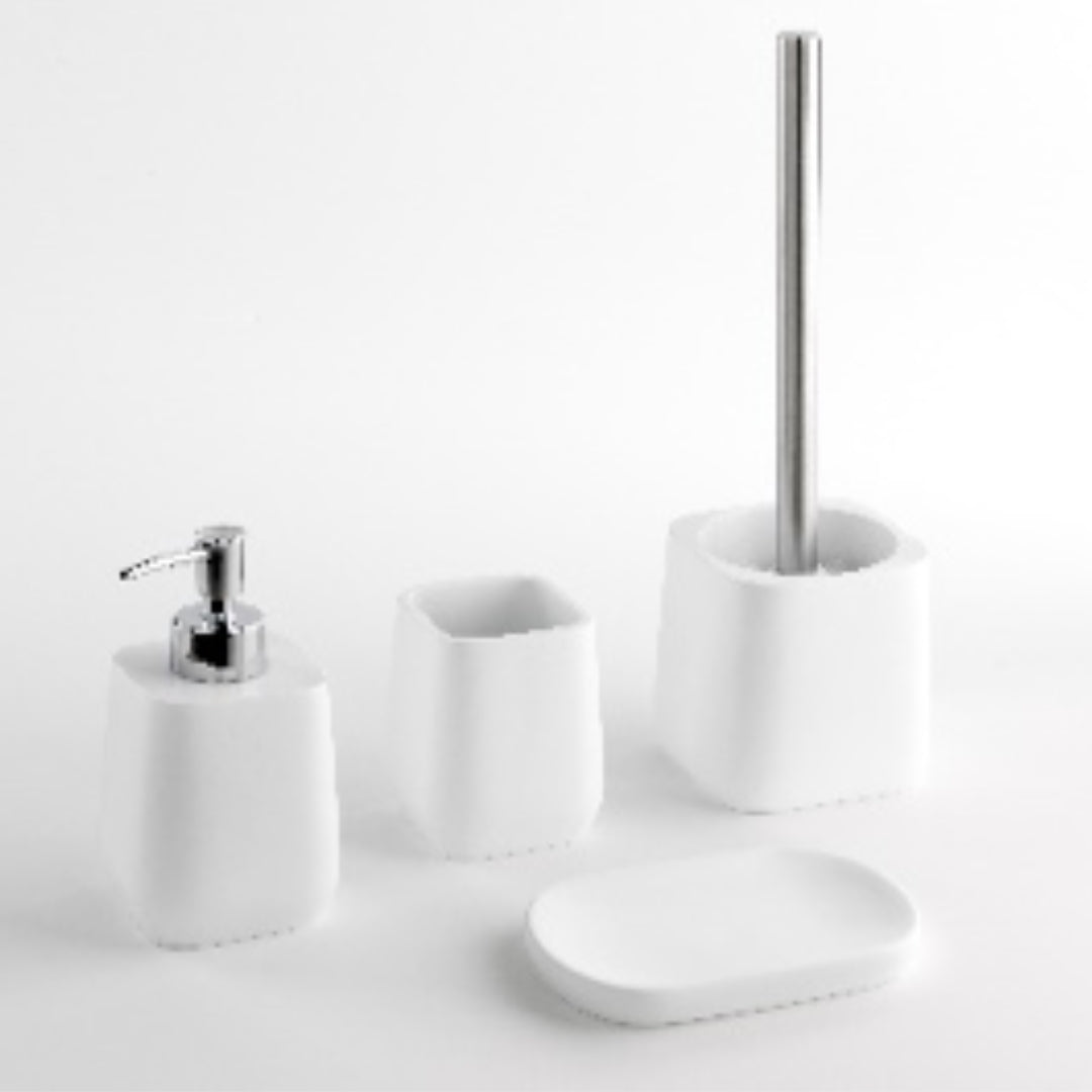 SET BAGNO 4 PEZZI SMART BIANCO (PORTASAPONE-PORTA SCOPINO- DISPENSER SAPONE LIQUIDO-BICCHIERE