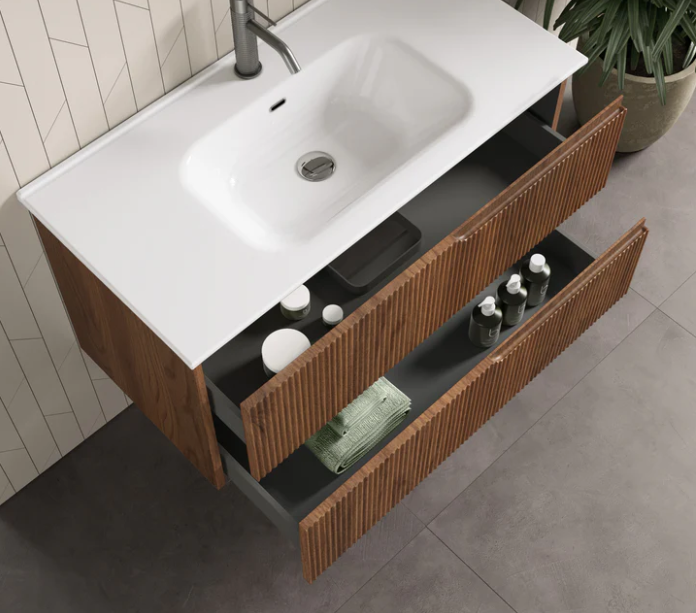 MOBILE BAGNO COLORE RIO CM.60 CANNETTATO CON TOP CERAMICA COMPLETO DI SPECCHIO E LAMPADA A LED PRODOTTO ITALIANO