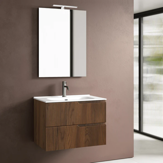 MOBILE BAGNO COLORE RIO CM.60 CANNETTATO CON TOP CERAMICA COMPLETO DI SPECCHIO E LAMPADA A LED PRODOTTO ITALIANO