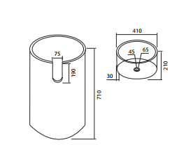 LAVABO DA TERRA BORA IN PIETRA D.41 X H.92 CREMA BASE ESTERNO BUCCIATO INTERNO LAVABO LISCIO