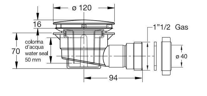 PILETTA DOCCIA D.90 CON COPERCHIO IN ABS CROMO