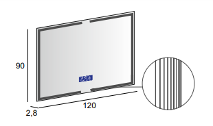 SPECCHIO SPACE ANTIAPPANNAMENTO ART.45064 CON SCHIENALE RIGIDO CM.90X120 FILO LUCIDO CON ILLUMINAZIONE A LED CON SISTEMA MULTIMEDIALE BLUETOOTH SYSTEM E LAVORAZIONE LASER K.6500