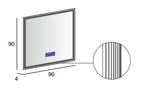 SPECCHIO SPACE ANTIAPPANNAMENTO ART.45063 CON SCHIENALE RIGIDO CM.90X90 FILO LUCIDO CON ILLUMINAZIONE A LED CON SISTEMA MULTIMEDIALE BLUETOOTH SYSTEM E LAVORAZIONE LASER K.6500