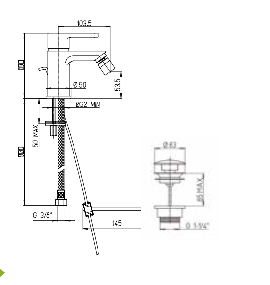 MISCELATORE BIDET SERIE UP ART. UP C200 DI ARGO RUBINETTERIE CON PILETTA DI SCARICO