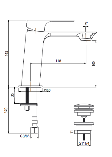 MISCELATORE MONOFORO LAVABO ART. MZ C100 SERIE MIZAR DI ARGO RUBINETTERIE CON PILETTA CLICK-CLACK 1”1/4