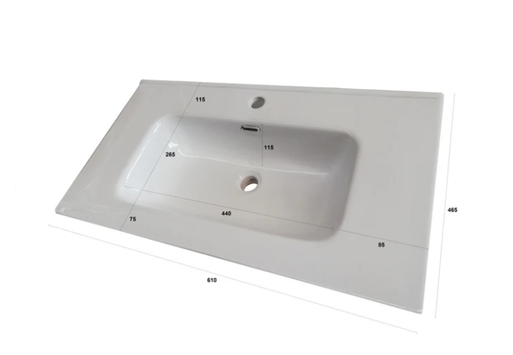 MOBILE BAGNO GRIGIO OPACO CM.60 CANNETTATO CON TOP CERAMICA COMPLETO DI SPECCHIO E LAMPADA A LED PRODOTTO ITALIANO