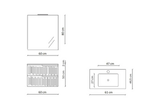 MOBILE BAGNO ROSA CIPRIA OPACO CM.60 CANNETTATO CON TOP CERAMICA COMPLETO DI SPECCHIO E LAMPADA A LED PRODOTTO ITALIANO