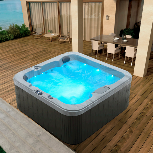 MINI PISCINA SPA M-3522  DIMENSIONI 1900 x 1900 x 760 MM PER 5 PERSONE COMPLETA DI RIVESTIMENTO ESTERNO LED RISCALDATORE