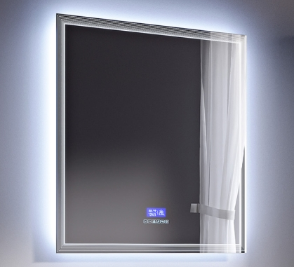 SPECCHIO SPACE ANTIAPPANNAMENTO ART.45064 CON SCHIENALE RIGIDO CM.90X120 FILO LUCIDO CON ILLUMINAZIONE A LED CON SISTEMA MULTIMEDIALE BLUETOOTH SYSTEM E LAVORAZIONE LASER K.6500