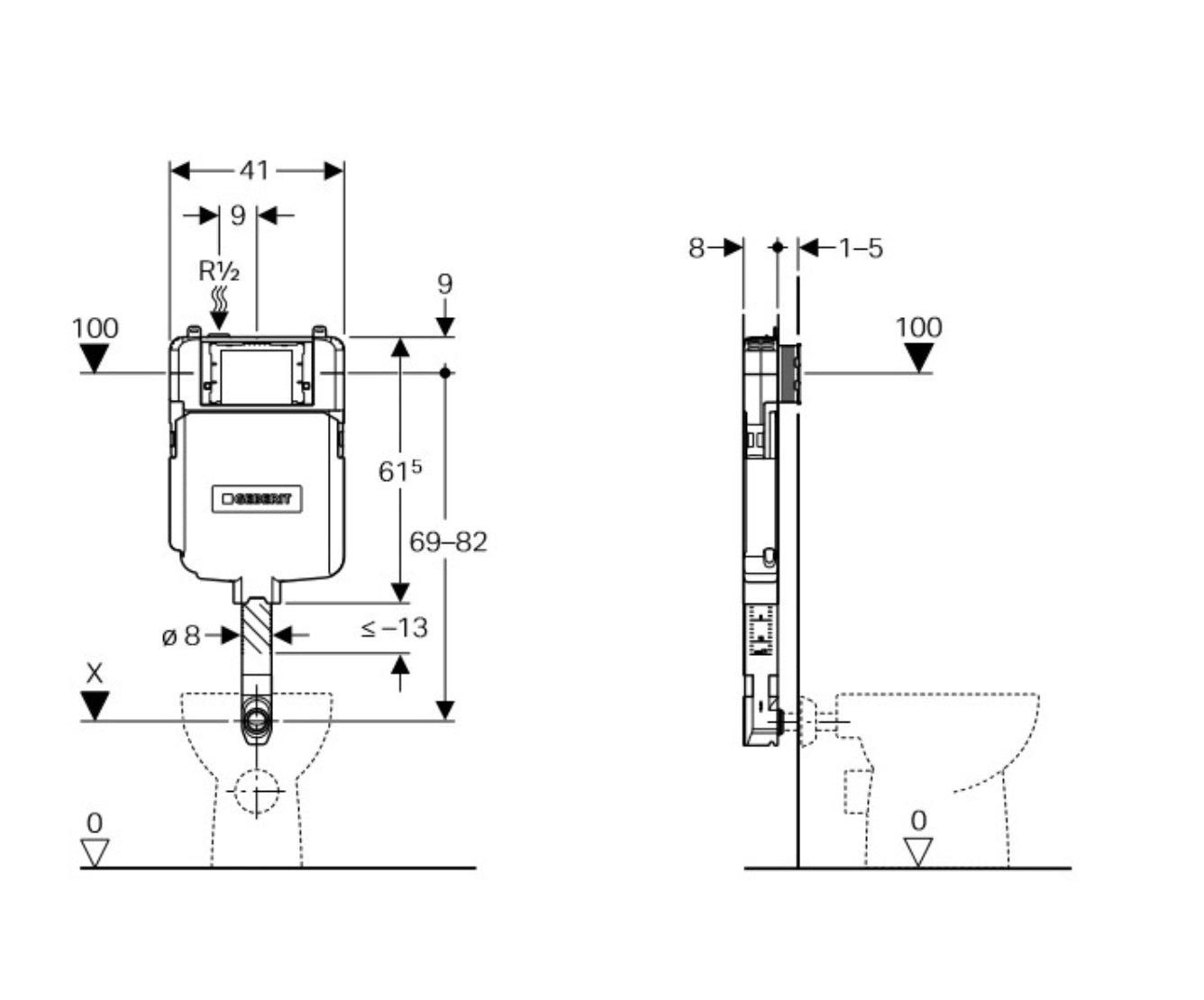 GEBERIT 109.790.00.1 CASSETTA DA INCASSO SIGMA 8 CM PER SANITARI A TERRA E FILOMURO