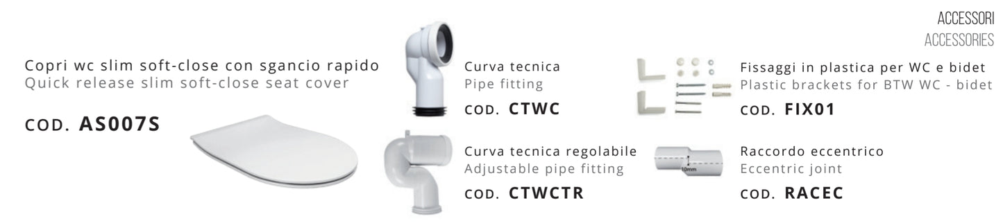 COPPIA SANITARI FILOMURO RIMLESS TRASLATI SERIE COVER DI CERAMICA ALTHEA FILOMURO PROF.56 COMPLETO DI COPRIWATER TERMOINDURENTE SOFTCLOSE