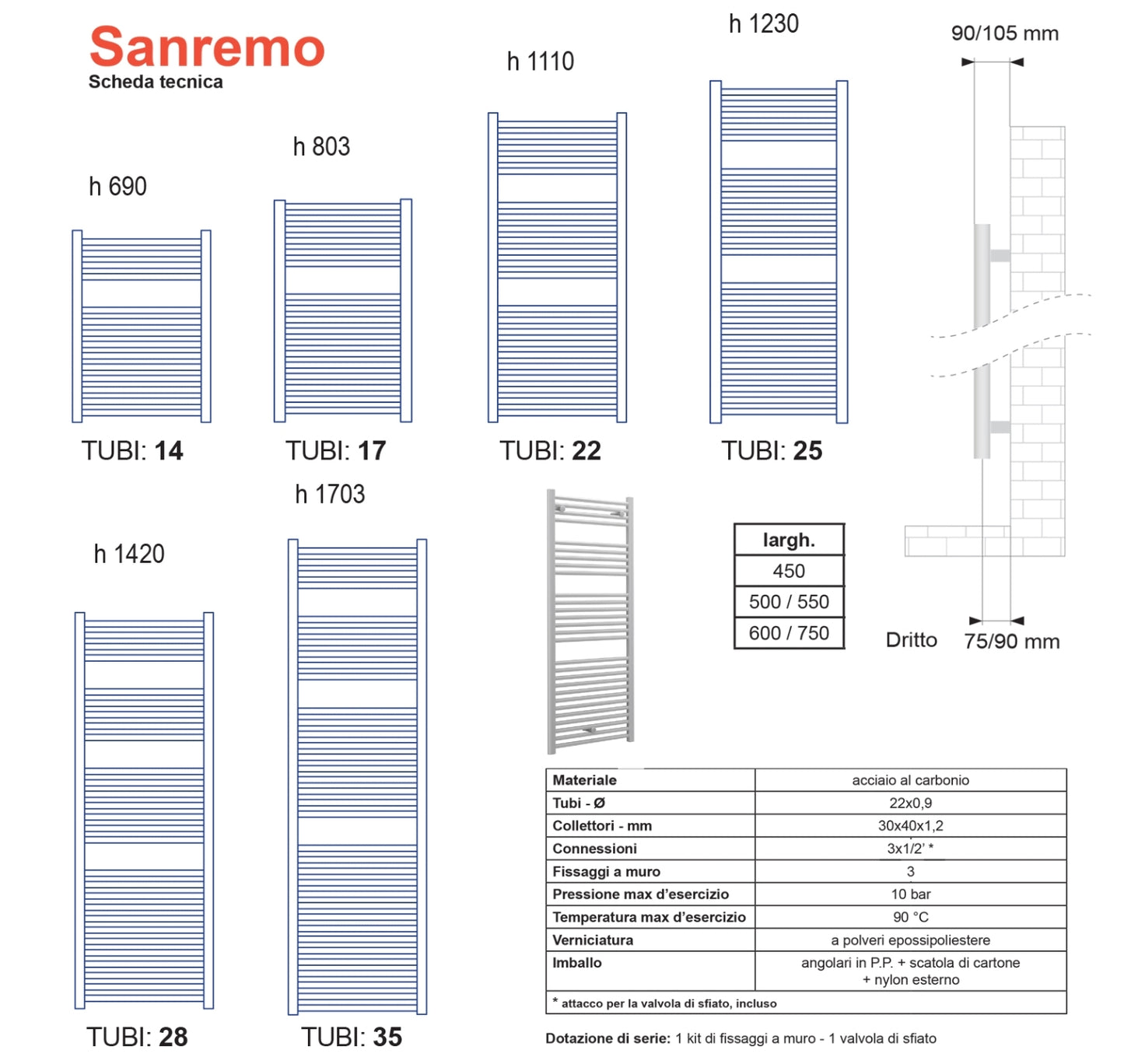 Termoarredo scaldasalviette  Sanremo Cromato 690X450