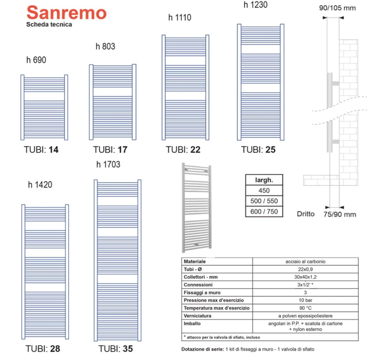 Termoarredo scaldasalviette  Sanremo Cromato 803x500