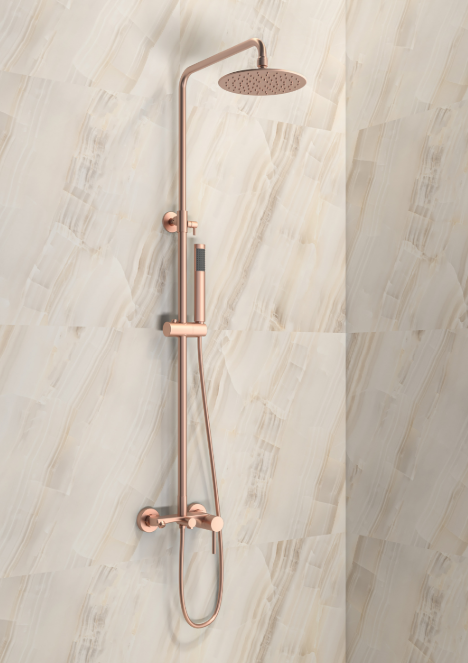 COLONNA DOCCIA ARTEMIS ROSE GOLD CON GETTO VASCA FLESSIBILE MANOPOLA